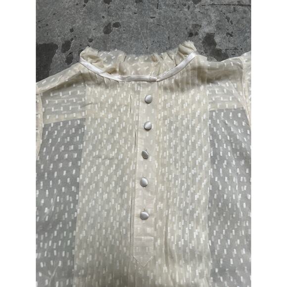YAYA Silk Blouse Women’s Cream Sheer Button Up Size‎ M Ruffle - Picture 3 of 7